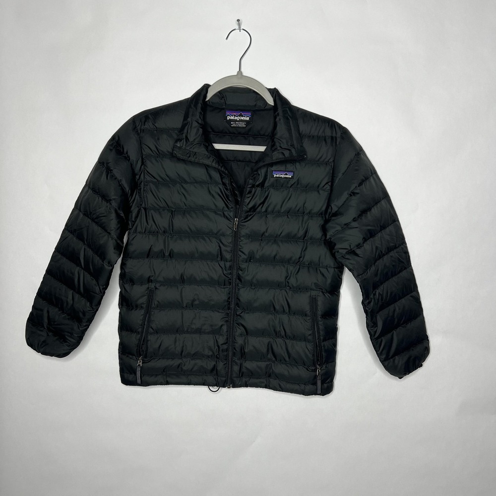 Patagonia Jacket Boys 10 Black Down Puffer Quilted Zip Pockets Insulated Winter